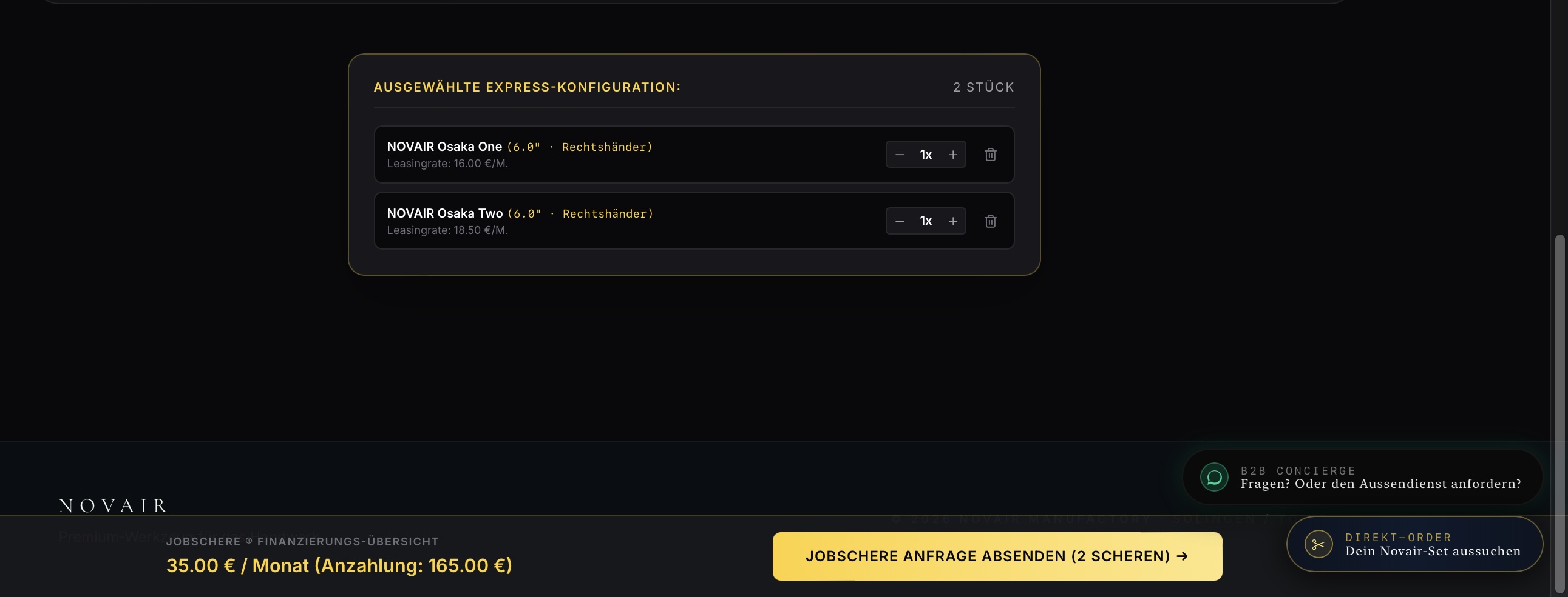 Beispiel der JobSchere Express-Bestellmaske